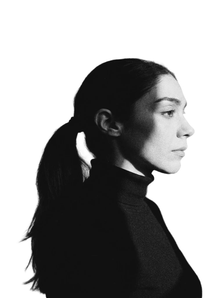 Black and white profile portrait of Parva Rahmati